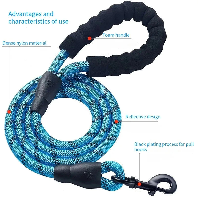 Heavy-Duty Reflective Dog Leash 150cm β For Medium, Large & Small Dogs
