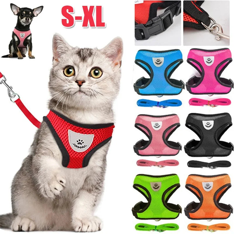 Cat Dog Harness with Lead Leash Adjust